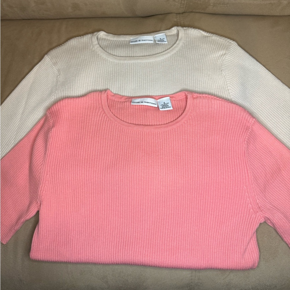 Croft & Barrow NWOT 2 Pc Small Cream & Pink Short Sleeve Sweaters